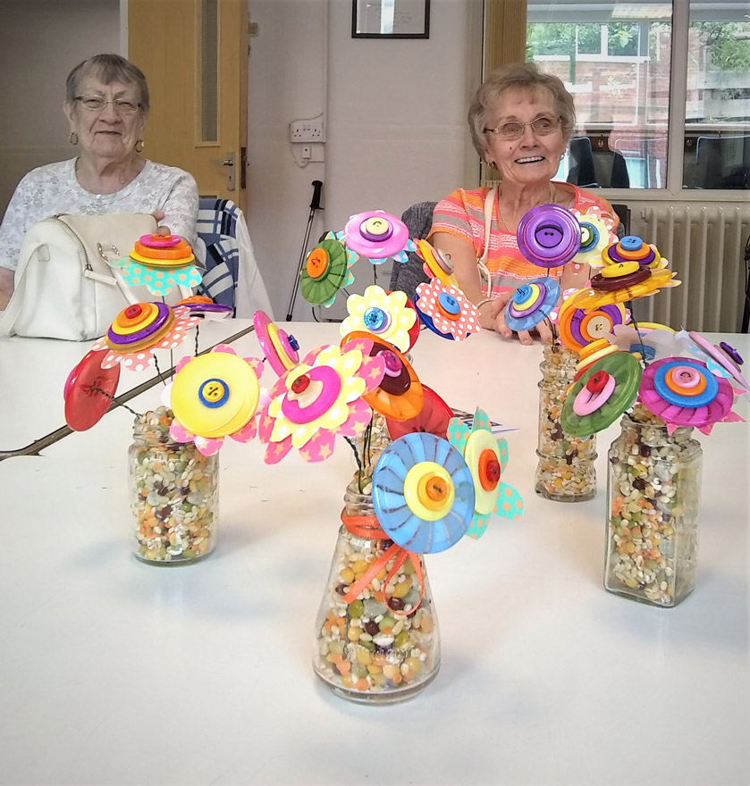Button flowers made by members in Congleton